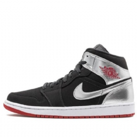 Nike Air Jordan 1 Mid Tops Retro Koripallokengät Miehille Musta Hopea