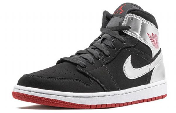 Nike Air Jordan 1 Mid Tops Retro Koripallokengät Miehille Musta Hopea