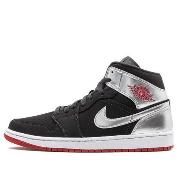 Nike Air Jordan 1 Mid Tops Retro Koripallokengät Miehille Musta Hopea