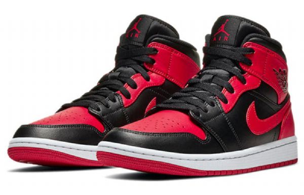 Nike Air Jordan 1 Mid Tops Retro Koripallokengät Miehille Musta Punainen