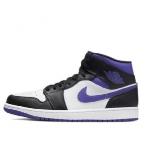 Nike Air Jordan 1 Mid Tops Retro Koripallokengät Miehille Musta Valkoinen Purppura