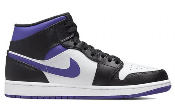 Nike Air Jordan 1 Mid Tops Retro Koripallokengät Miehille Musta Valkoinen Purppura