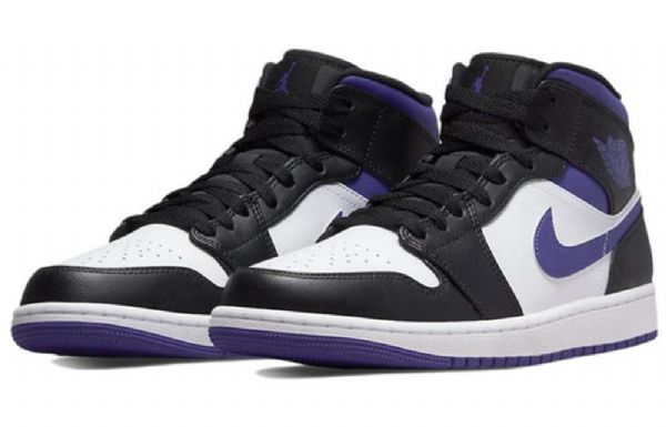 Nike Air Jordan 1 Mid Tops Retro Koripallokengät Miehille Musta Valkoinen Purppura