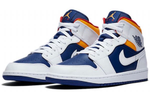 Nike Air Jordan 1 Mid Tops Retro Koripallokengät Miehille Valkoinen Deep Royal Sininen