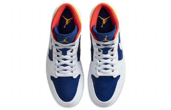 Nike Air Jordan 1 Mid Tops Retro Koripallokengät Miehille Valkoinen Deep Royal Sininen