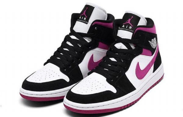 Nike Air Jordan 1 Mid Tops Retro Koripallokengät Naisille Musta Valkoinen Purppura
