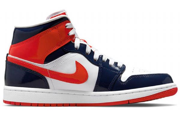 Nike Air Jordan 1 Mid Tops Retro Koripallokengät Naisille Tummansininen Sininen Punainen Valkoinen