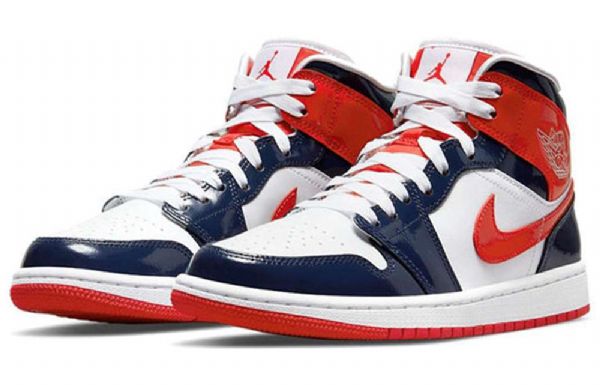 Nike Air Jordan 1 Mid Tops Retro Koripallokengät Naisille Tummansininen Sininen Punainen Valkoinen