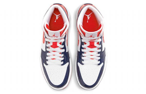 Nike Air Jordan 1 Mid Tops Retro Koripallokengät Naisille Tummansininen Sininen Punainen Valkoinen