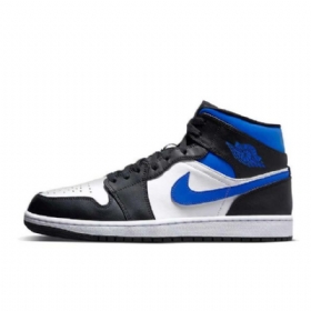 Nike Air Jordan 1 Mid Tops Royal Kengät Miehille Musta Valkoinen Sininen