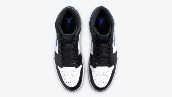 Nike Air Jordan 1 Mid Tops Royal Kengät Miehille Musta Valkoinen Sininen