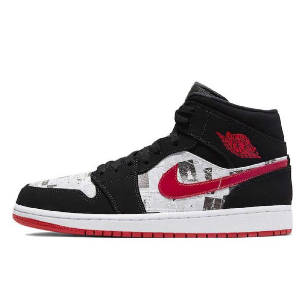 Nike Air Jordan 1 Mid Tops Sanomalehti Air Times Miesten Kengät Musta