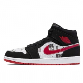 Nike Air Jordan 1 Mid Tops Sanomalehti Air Times Miesten Kengät Musta