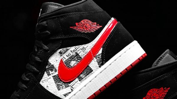 Nike Air Jordan 1 Mid Tops Sanomalehti Air Times Miesten Kengät Musta