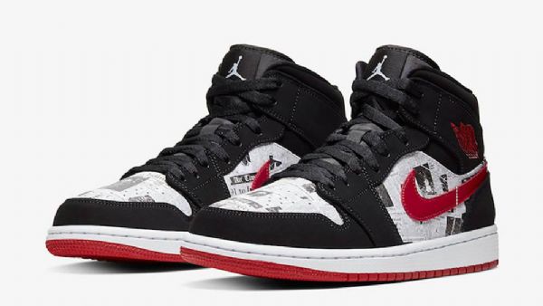 Nike Air Jordan 1 Mid Tops Sanomalehti Air Times Miesten Kengät Musta