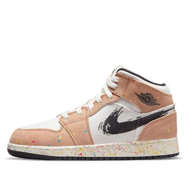 Nike Air Jordan 1 Mid Tops Se Gs Koripallokengät Miehille Khaki Valkoinen