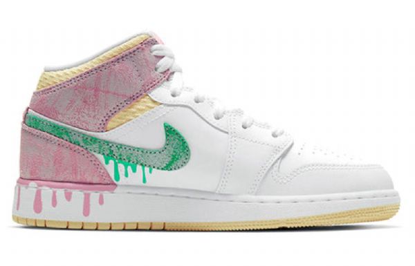 Nike Air Jordan 1 Mid Tops Se Gs Koripallokengät Miehille Valkoinen Pinkki