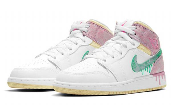 Nike Air Jordan 1 Mid Tops Se Gs Koripallokengät Miehille Valkoinen Pinkki