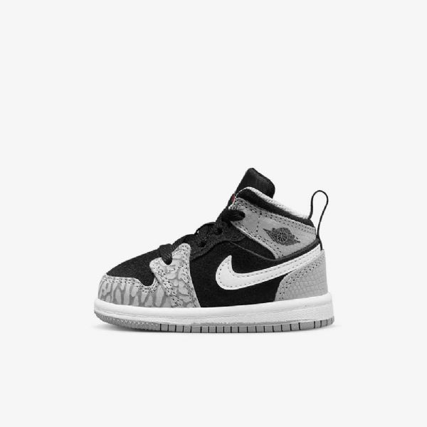 Nike Air Jordan 1 Mid Tops Se Kengät Lapsille Musta Valkoinen Vaaleanharmaa Punainen