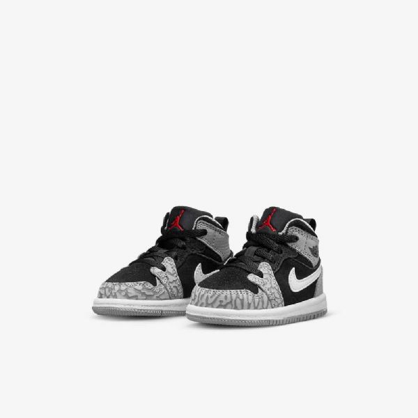 Nike Air Jordan 1 Mid Tops Se Kengät Lapsille Musta Valkoinen Vaaleanharmaa Punainen
