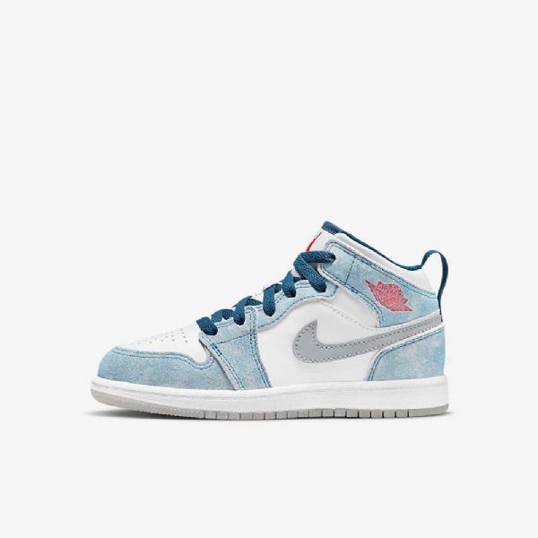 Nike Air Jordan 1 Mid Tops Se Kengät Lapsille Sininen Valkoinen Vaaleanharmaa Punainen