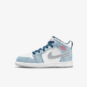 Nike Air Jordan 1 Mid Tops Se Kengät Lapsille Sininen Valkoinen Vaaleanharmaa Punainen