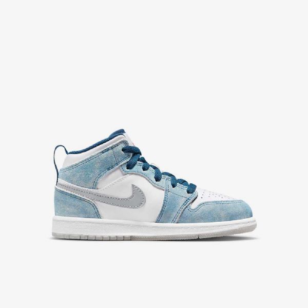 Nike Air Jordan 1 Mid Tops Se Kengät Lapsille Sininen Valkoinen Vaaleanharmaa Punainen