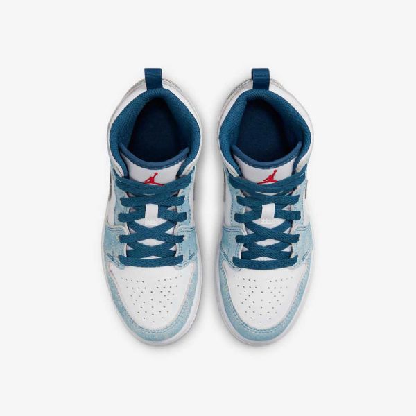 Nike Air Jordan 1 Mid Tops Se Kengät Lapsille Sininen Valkoinen Vaaleanharmaa Punainen