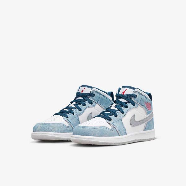 Nike Air Jordan 1 Mid Tops Se Kengät Lapsille Sininen Valkoinen Vaaleanharmaa Punainen
