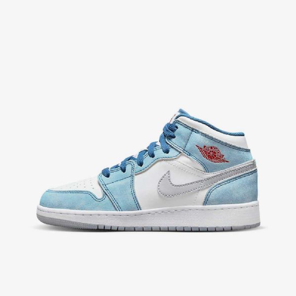 Nike Air Jordan 1 Mid Tops Se Kengät Lapsille Sininen Valkoinen Vaaleanharmaa Punainen