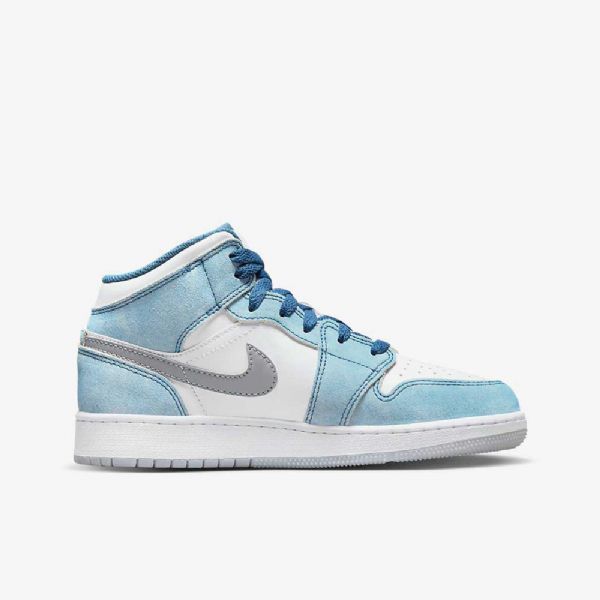Nike Air Jordan 1 Mid Tops Se Kengät Lapsille Sininen Valkoinen Vaaleanharmaa Punainen