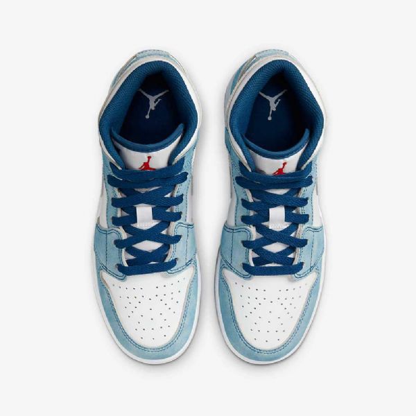 Nike Air Jordan 1 Mid Tops Se Kengät Lapsille Sininen Valkoinen Vaaleanharmaa Punainen