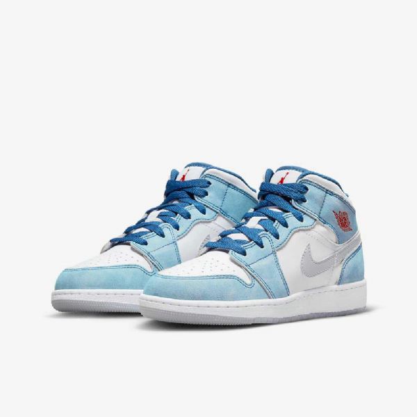 Nike Air Jordan 1 Mid Tops Se Kengät Lapsille Sininen Valkoinen Vaaleanharmaa Punainen