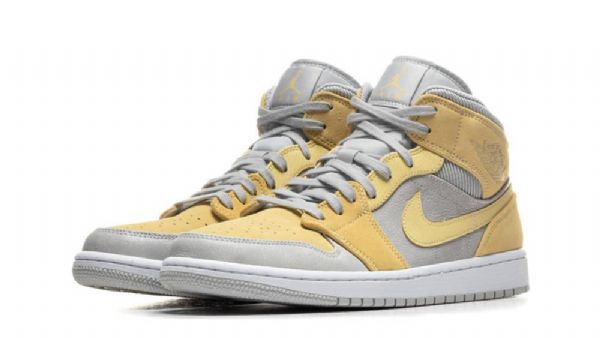 Nike Air Jordan 1 Mid Tops Se Kengät Naisille Harmaa Sitruuna Vaaleansininen