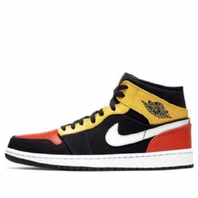 Nike Air Jordan 1 Mid Tops Se Retro Koripallokengät Miehille Musta Keltainen Oranssi