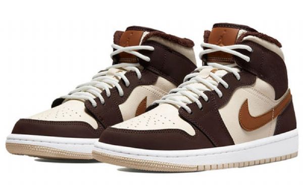 Nike Air Jordan 1 Mid Tops Se Retro Koripallokengät Naisille Kermavaahto Tummanruskea Suklaa