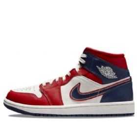 Nike Air Jordan 1 Mid Tops Se Retro Koripallokengät Naisille Punainen Laivastonsininen Valkoinen