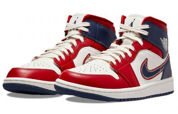 Nike Air Jordan 1 Mid Tops Se Retro Koripallokengät Naisille Punainen Laivastonsininen Valkoinen