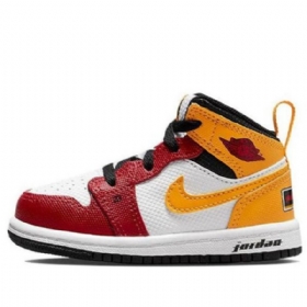 Nike Air Jordan 1 Mid Tops Se Td Kengät Lapsille Punainen Keltainen Valkoinen