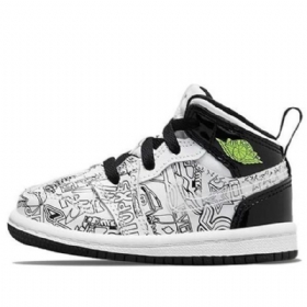 Nike Air Jordan 1 Mid Tops Se Td Retro Koripallokengät Lapsille Mustavalkoinen
