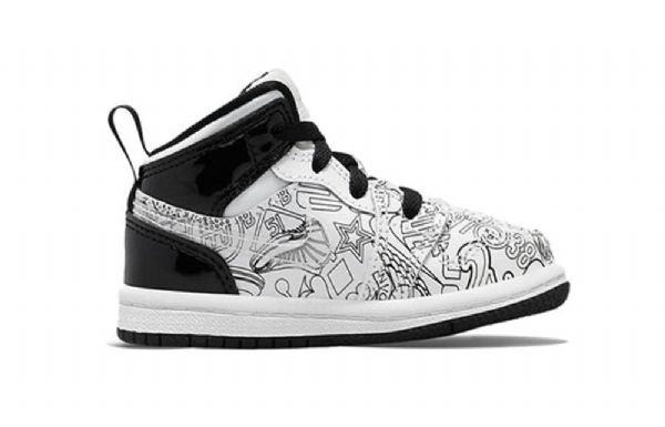 Nike Air Jordan 1 Mid Tops Se Td Retro Koripallokengät Lapsille Mustavalkoinen