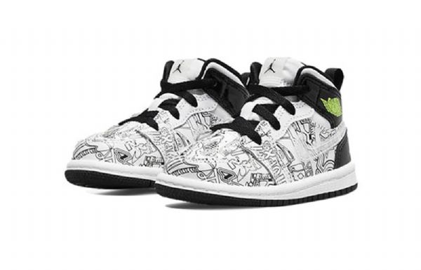 Nike Air Jordan 1 Mid Tops Se Td Retro Koripallokengät Lapsille Mustavalkoinen
