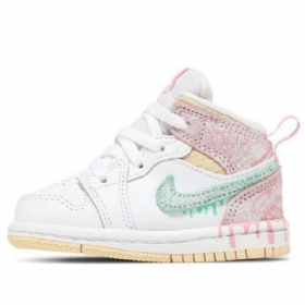 Nike Air Jordan 1 Mid Tops Se Td Retro Koripallokengät Lapsille Valkoinen Vaaleanpunainen