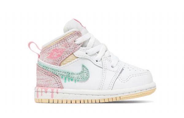 Nike Air Jordan 1 Mid Tops Se Td Retro Koripallokengät Lapsille Valkoinen Vaaleanpunainen