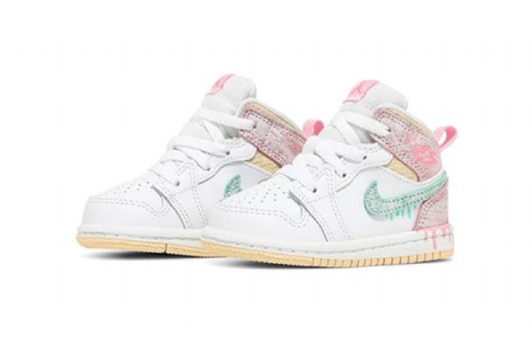 Nike Air Jordan 1 Mid Tops Se Td Retro Koripallokengät Lapsille Valkoinen Vaaleanpunainen