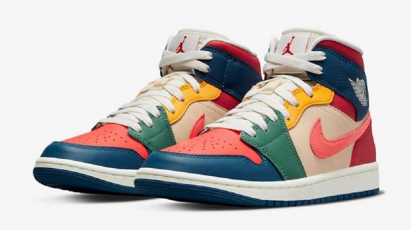 Nike Air Jordan 1 Mid Tops Seitsenväriset Naisten Moniväriset Kengät