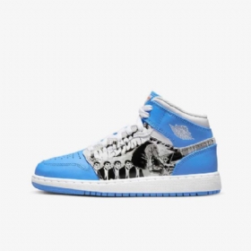 Nike Air Jordan 1 Mid Tops Sneaker Koulukengät Lapsille Valkoinen Sininen