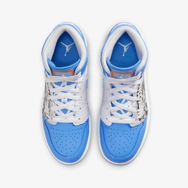 Nike Air Jordan 1 Mid Tops Sneaker Koulukengät Lapsille Valkoinen Sininen