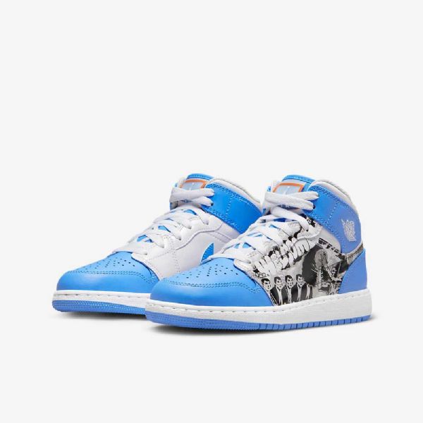 Nike Air Jordan 1 Mid Tops Sneaker Koulukengät Lapsille Valkoinen Sininen