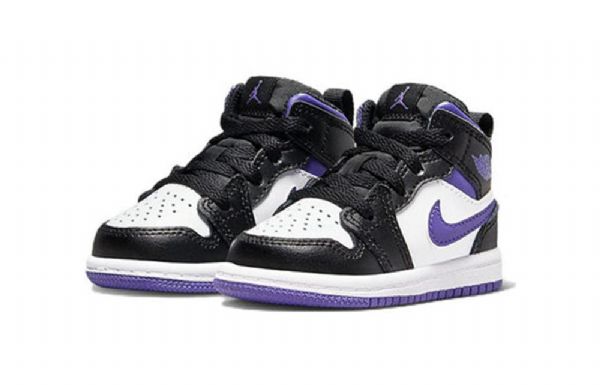 Nike Air Jordan 1 Mid Tops Td Kengät Lapsille Musta Valkoinen Purppura